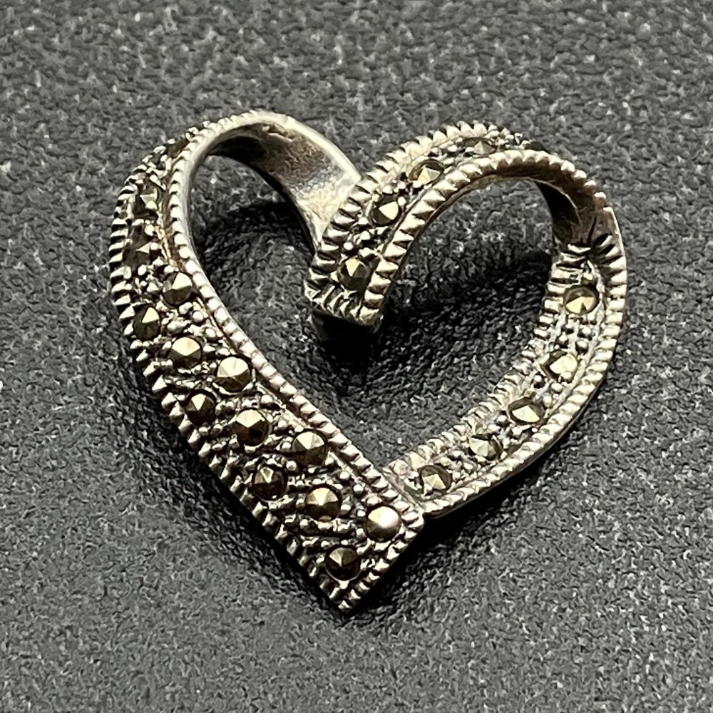 Sterling Silver Open Heart Pendant with Marcasite Accents
